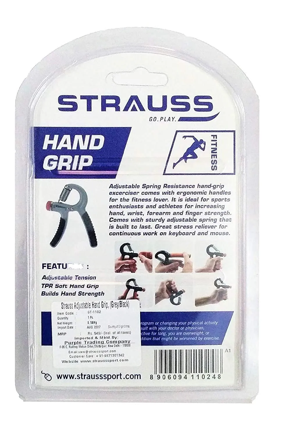 Strauss Adjustable Hand Grip| Adjustable Resistance (10KG - 40KG) | Hand Gripper for Home & Gym Workouts | Perfect for Finger & Forearm Hand Exercises & Strength Building for Men & Women (Black)