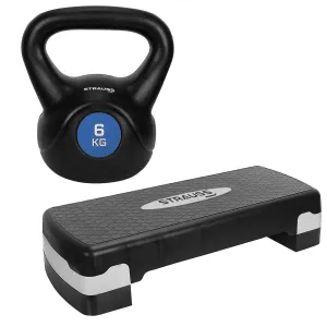 Strauss Aerobic Stepper (Black/Grey) and Kettle Bell (Black), 6 KG