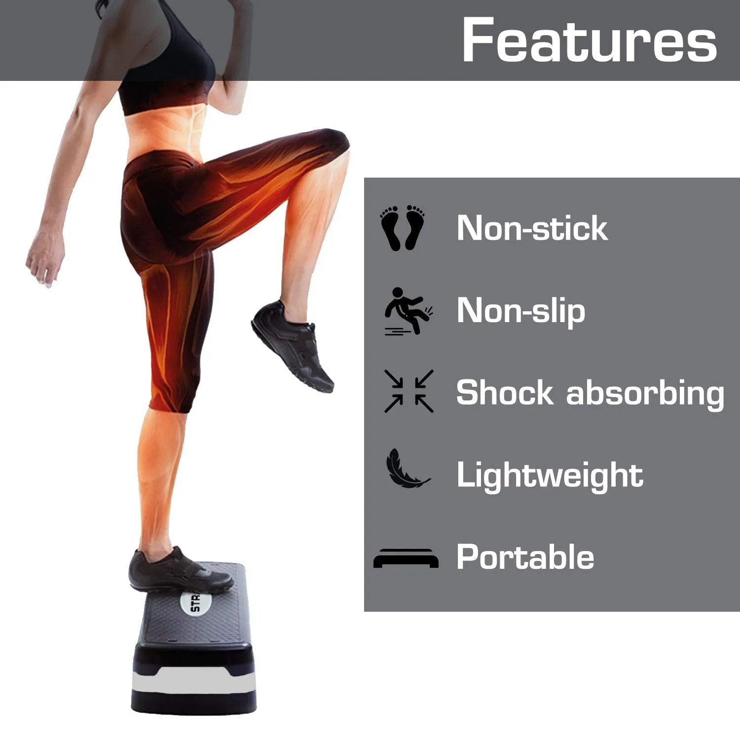 Strauss Aerobic Stepper (Black/Grey) and Kettle Bell (Black), 6 KG