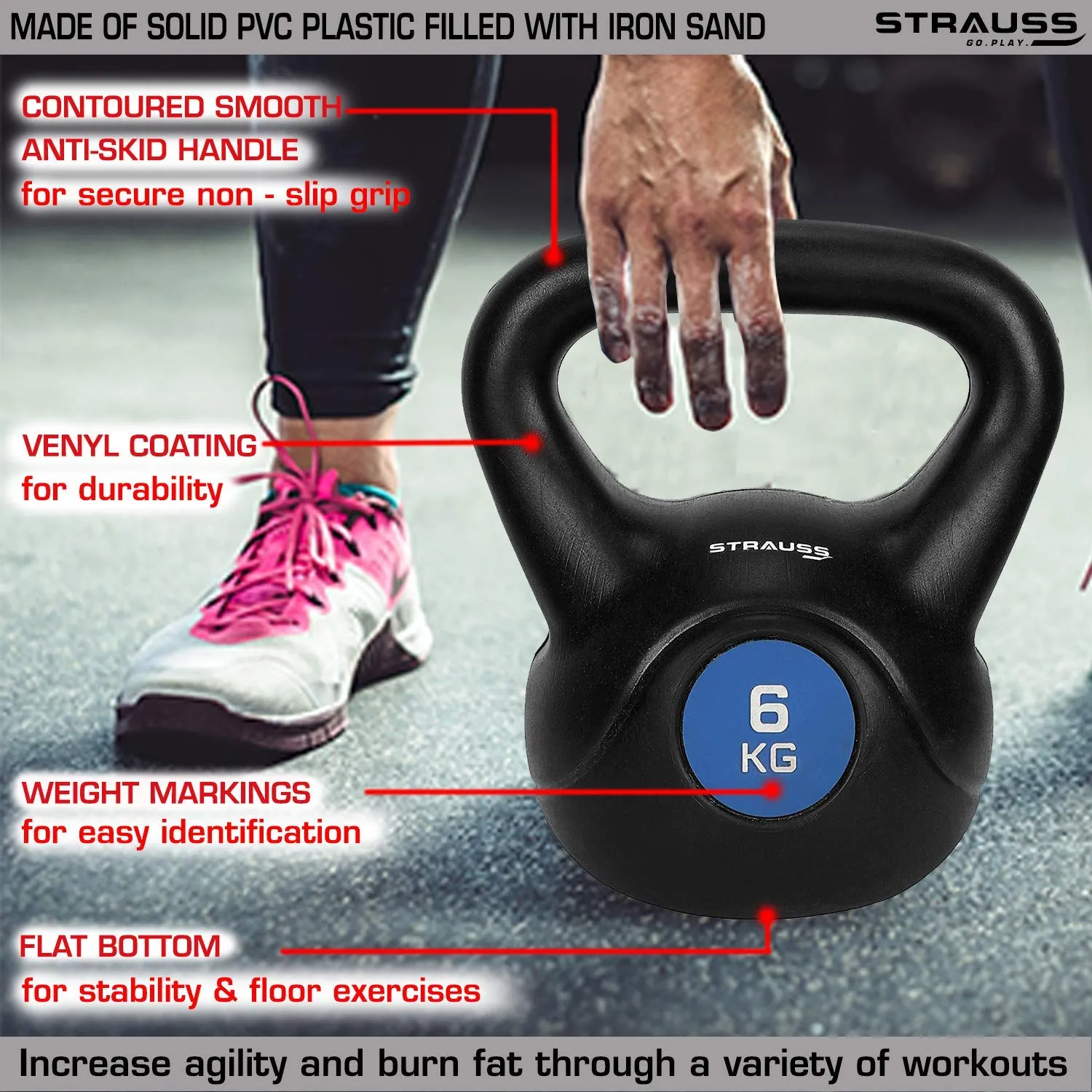 Strauss Aerobic Stepper (Black/Grey) and Kettle Bell (Black), 6 KG