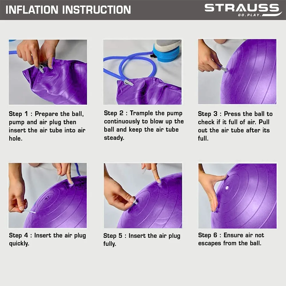 STRAUSS Anti-Burst Rubber Gym Ball Stabiity Legs with Free Foot Pump | Round Shape Swiss Ball for Exercise, Workout, Yoga, Pregnancy, Birthing, Balance & Stability, 55 cm, (Purple)