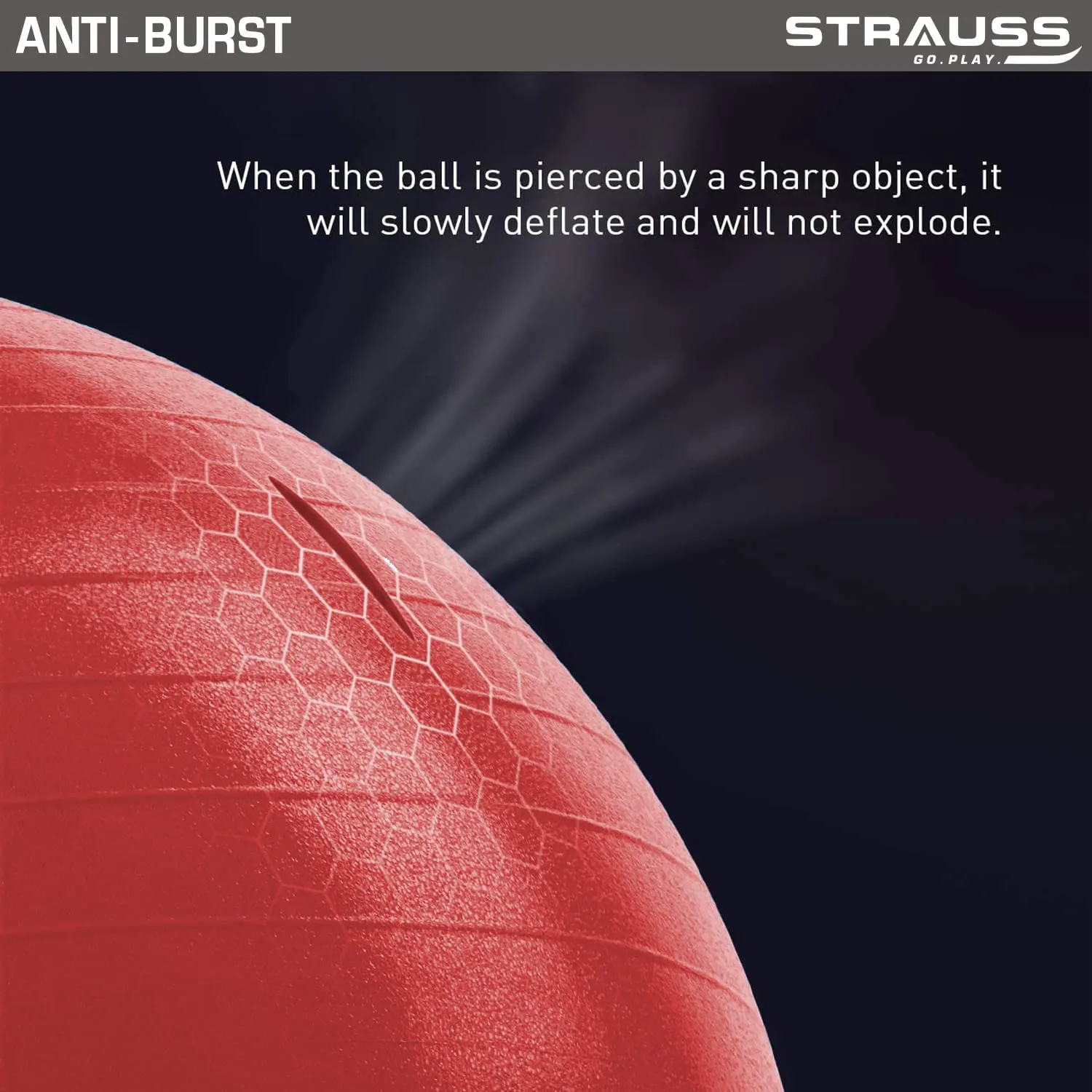 STRAUSS Anti-Burst Rubber Gym Ball with Free Foot Pump | Round Shape Swiss Ball for Exercise, Workout, Yoga, Pregnancy, Birthing, Balance & Stability, 75 cm, (Red)