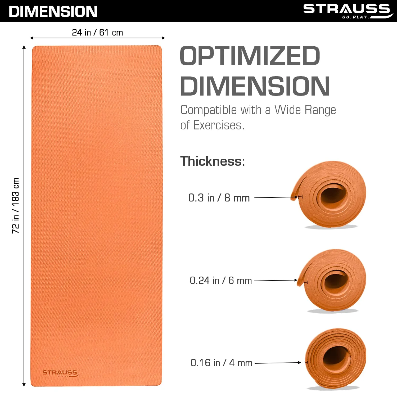 Strauss Anti Skid EVA Yoga Mat with Carry Bag, 4mm, (Orange)