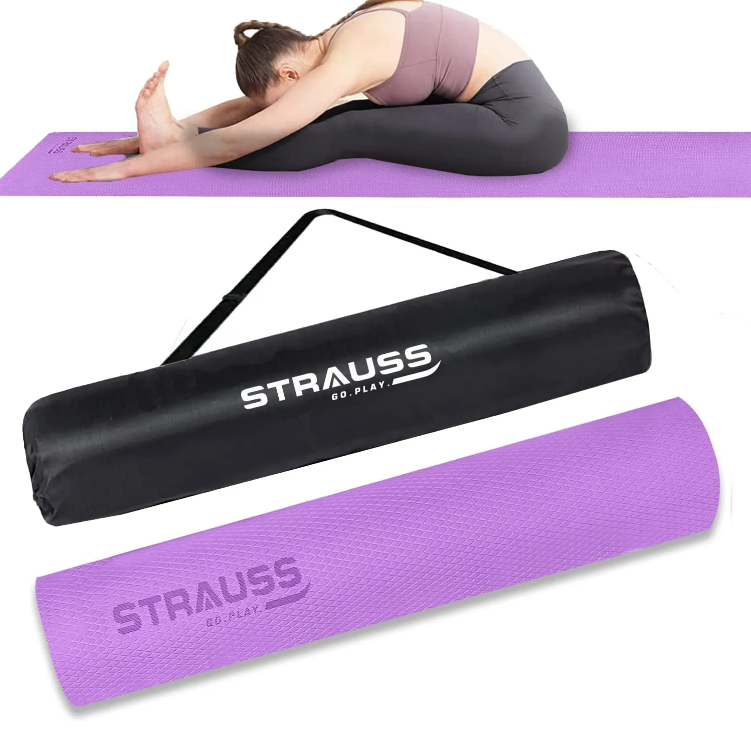 Strauss Anti Skid EVA Yoga Mat with Carry Bag, 4mm, (Purple)