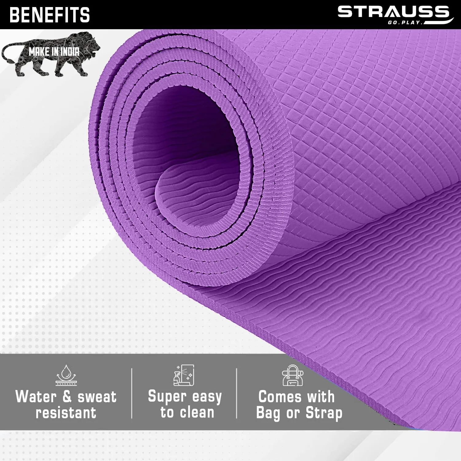 Strauss Anti Skid EVA Yoga Mat with Carry Bag, 4mm, (Purple)