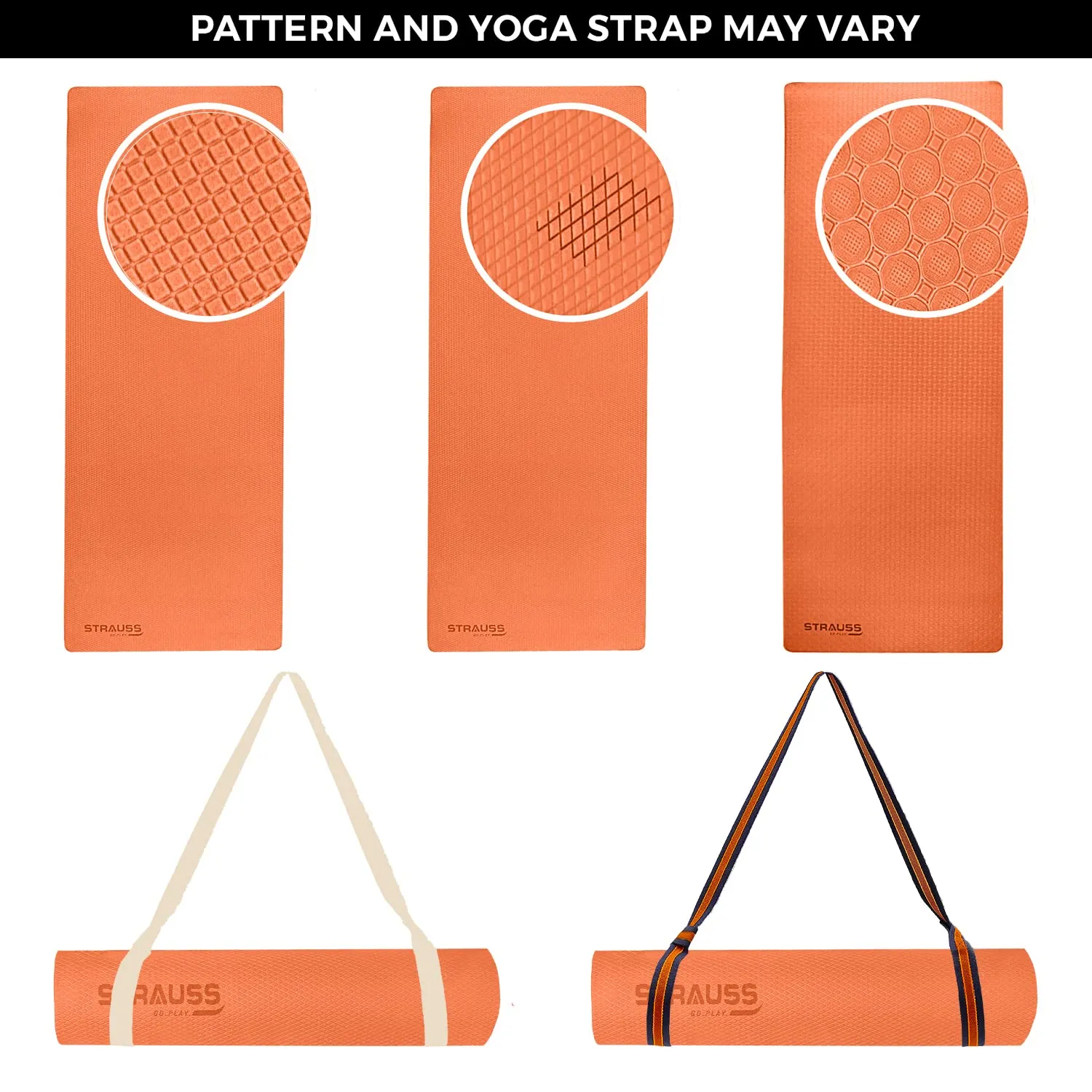 Strauss Anti Skid EVA Yoga Mat with Carry Strap, 4mm, (Orange)