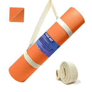 Strauss Anti Skid EVA Yoga Mat with Carry Strap, 4mm, (Orange)