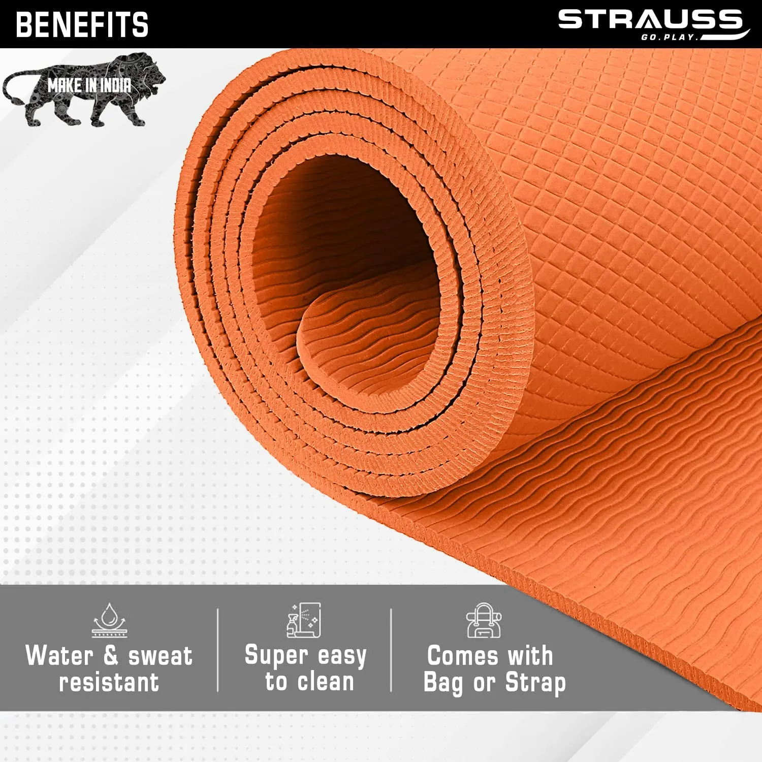 Strauss Anti Skid EVA Yoga Mat with Carry Strap, 4mm, (Orange)