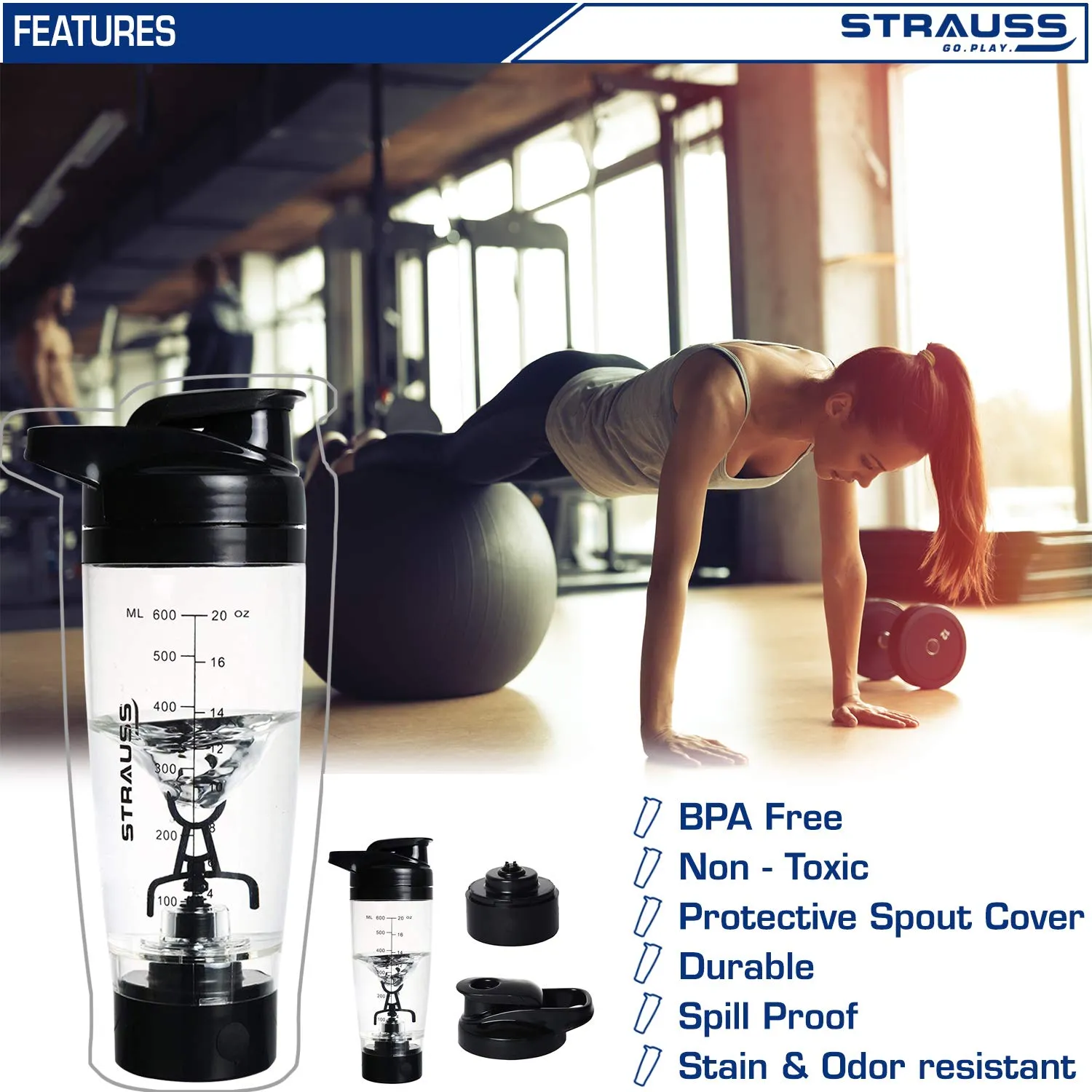 Strauss Automatic Shaker Bottle, 600ml