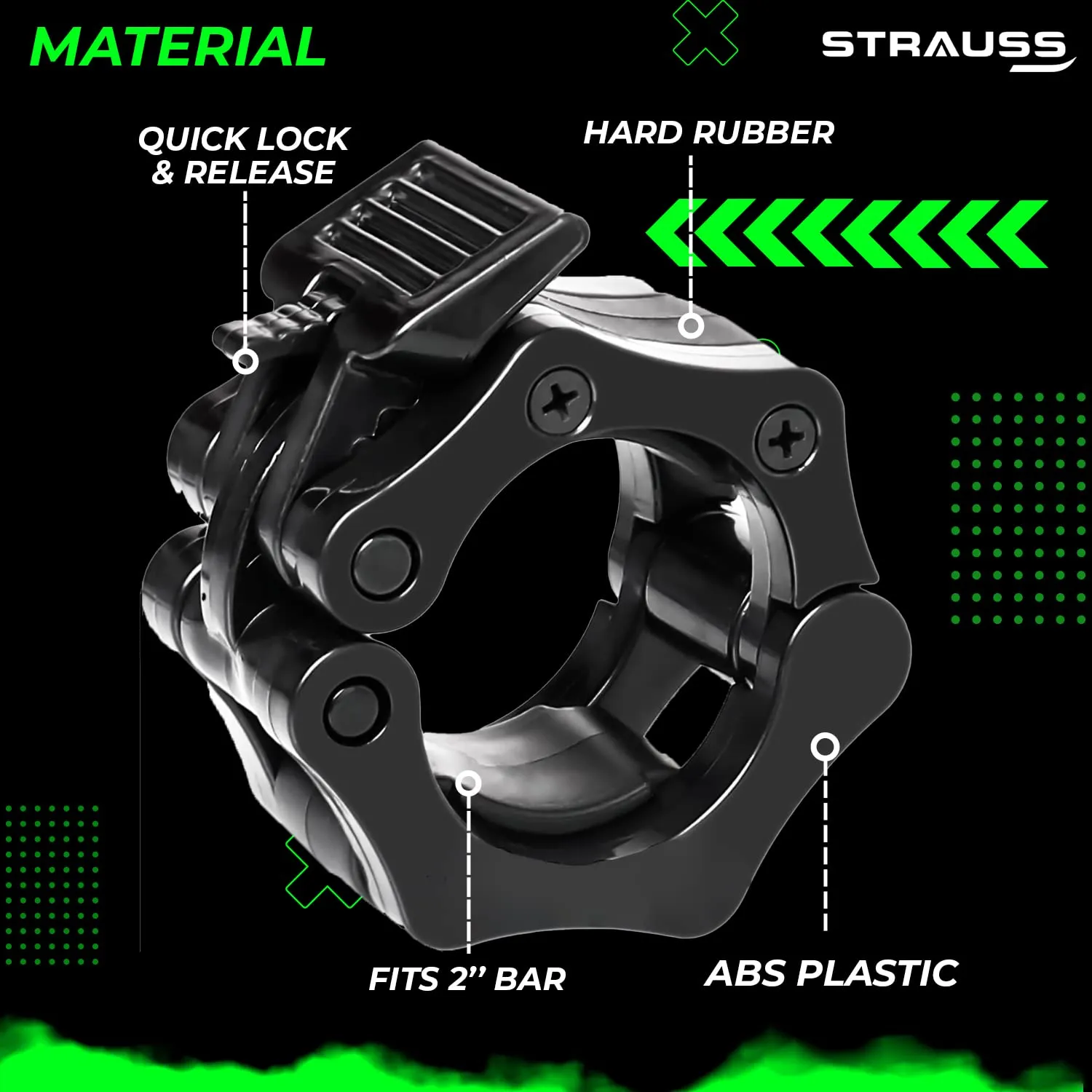 Strauss Barbell Lock Collar | Multi-Function Power Cage Rack Crossfit Attachment| J-Hook | Weight Plate Holder | Gym Equipment Ideal for Workout, Weightlifting, Fitness & Strength Training,(Black)