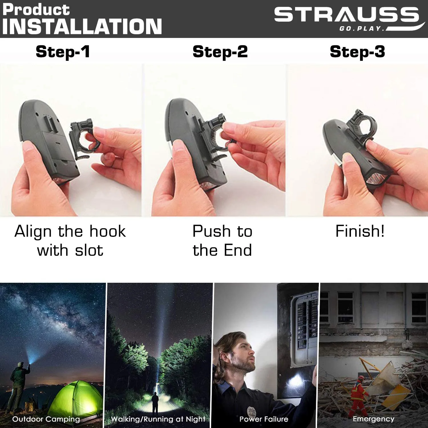 Strauss Bicycle Bottle Holder (Black) and Bicycle LED Headlight with Horn