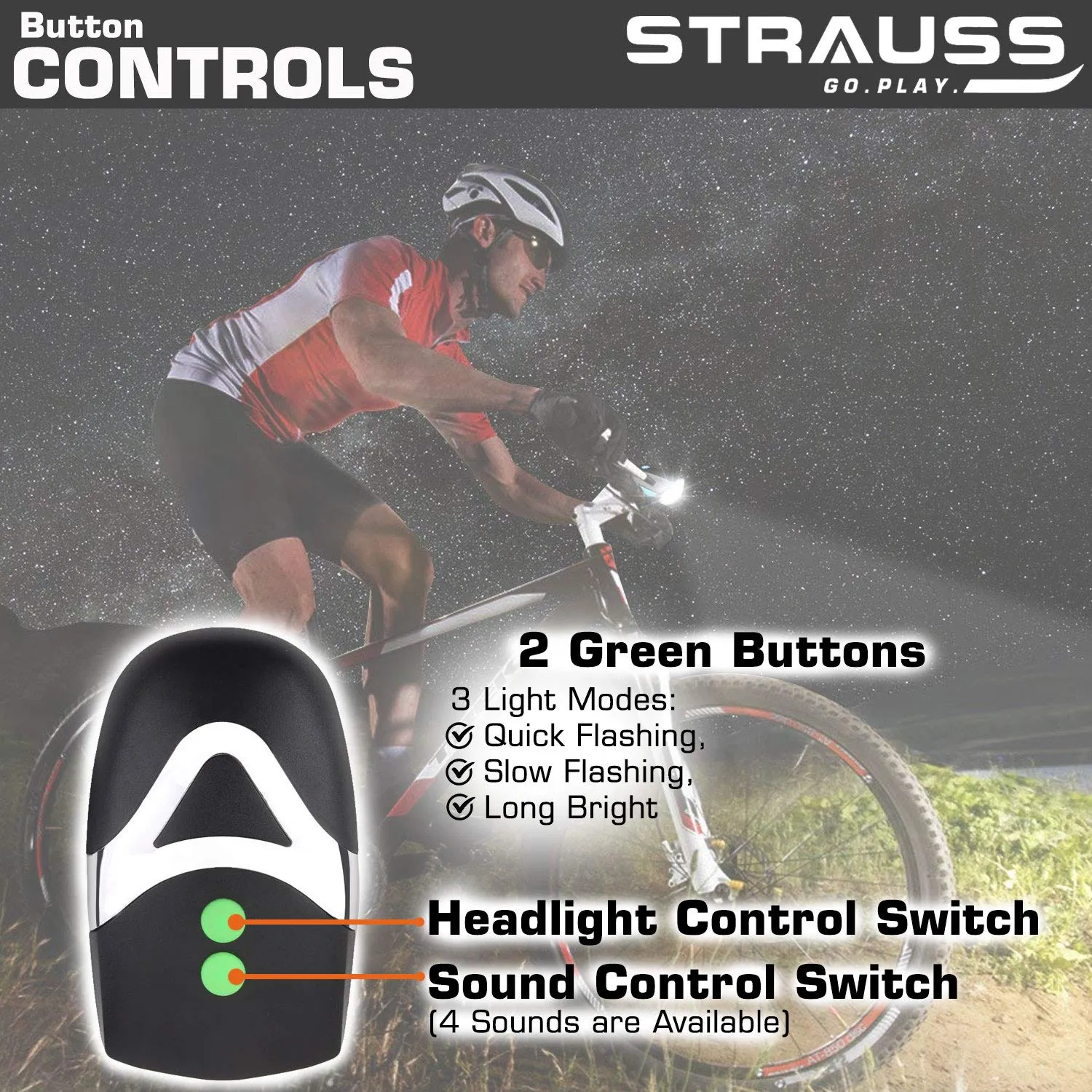 Strauss Bicycle Flash Tail Light with Laser, (Black) and Bicycle LED Headlight with Horn