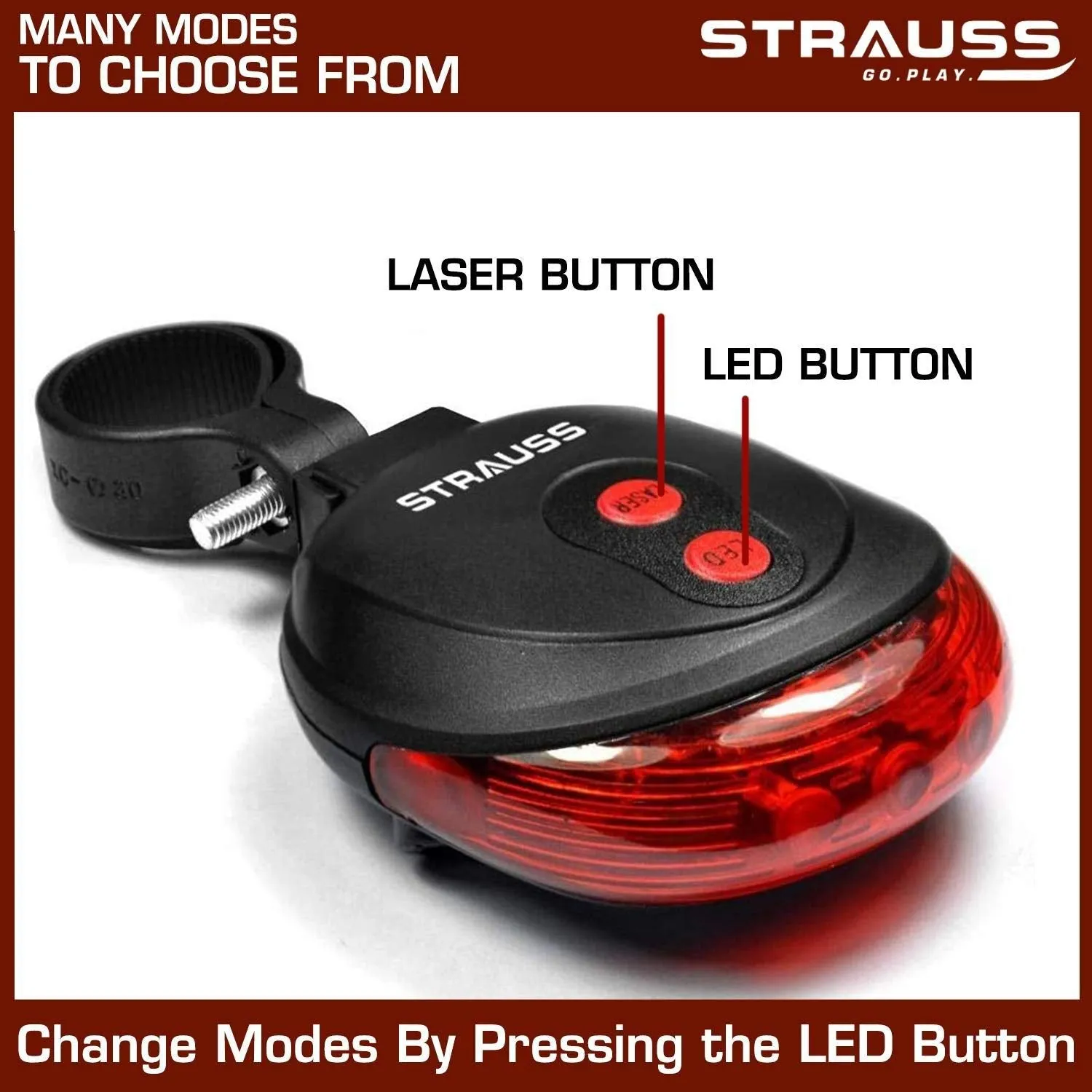 Strauss Bicycle Flash Tail Light with Laser, (Black) and Bicycle LED Headlight with Horn