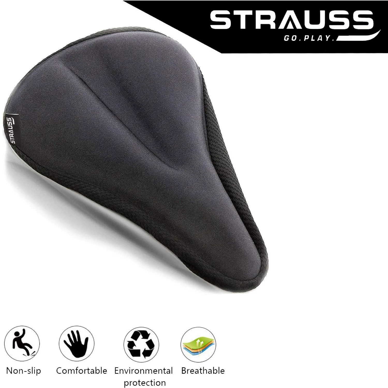 Strauss Bicycle Frame Bag, (Black) and Gel Seat Cover (Black)