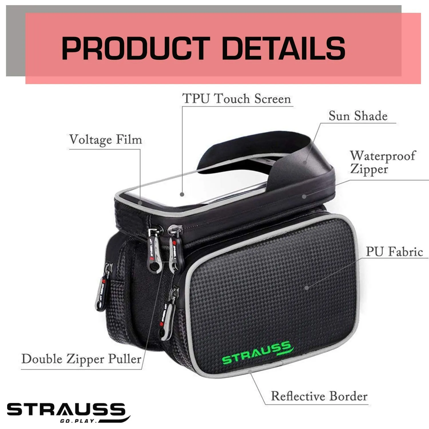 Strauss Bicycle Frame Bag, (Black)