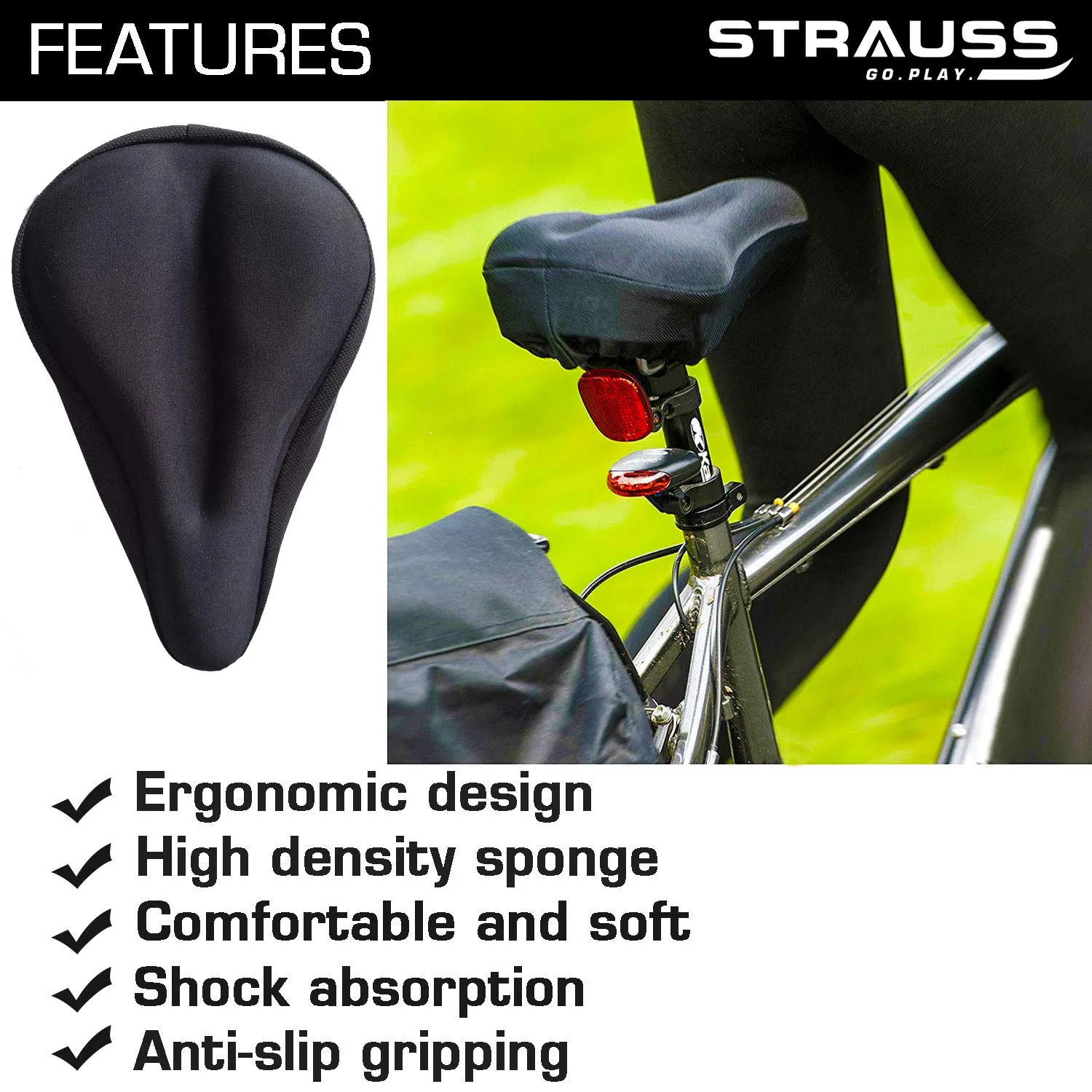 Strauss Bicycle Saddle Seat Cover, (Black), Sporty Cycling/Gym Gloves, Small, (Black/Red)