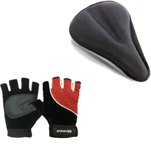 Strauss Bicycle Saddle Seat Cover, (Black), Sporty Cycling/Gym Gloves, Small, (Black/Red)