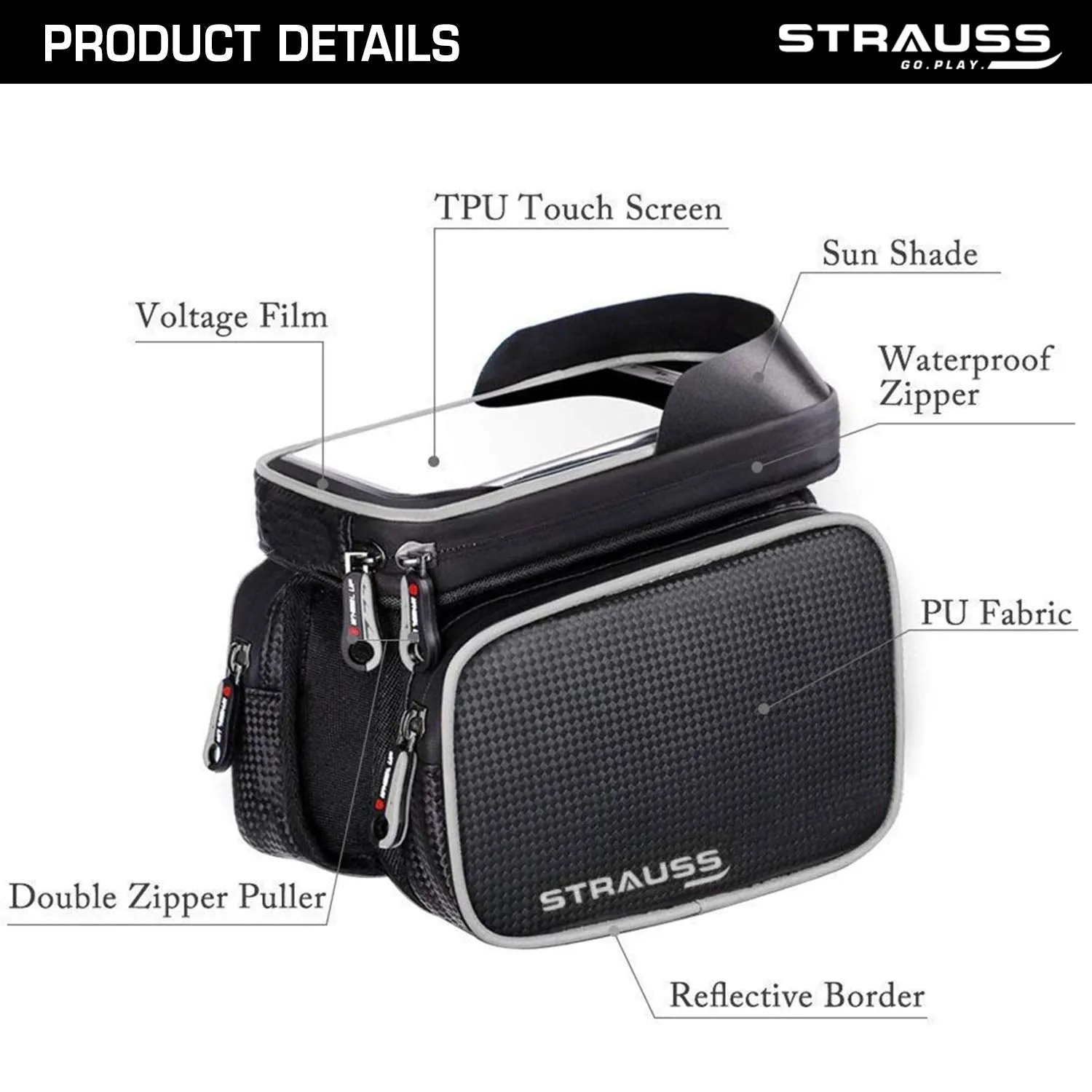 Strauss Bicycle Solar Tail Light and Bicycle Frame Bag, (Black)