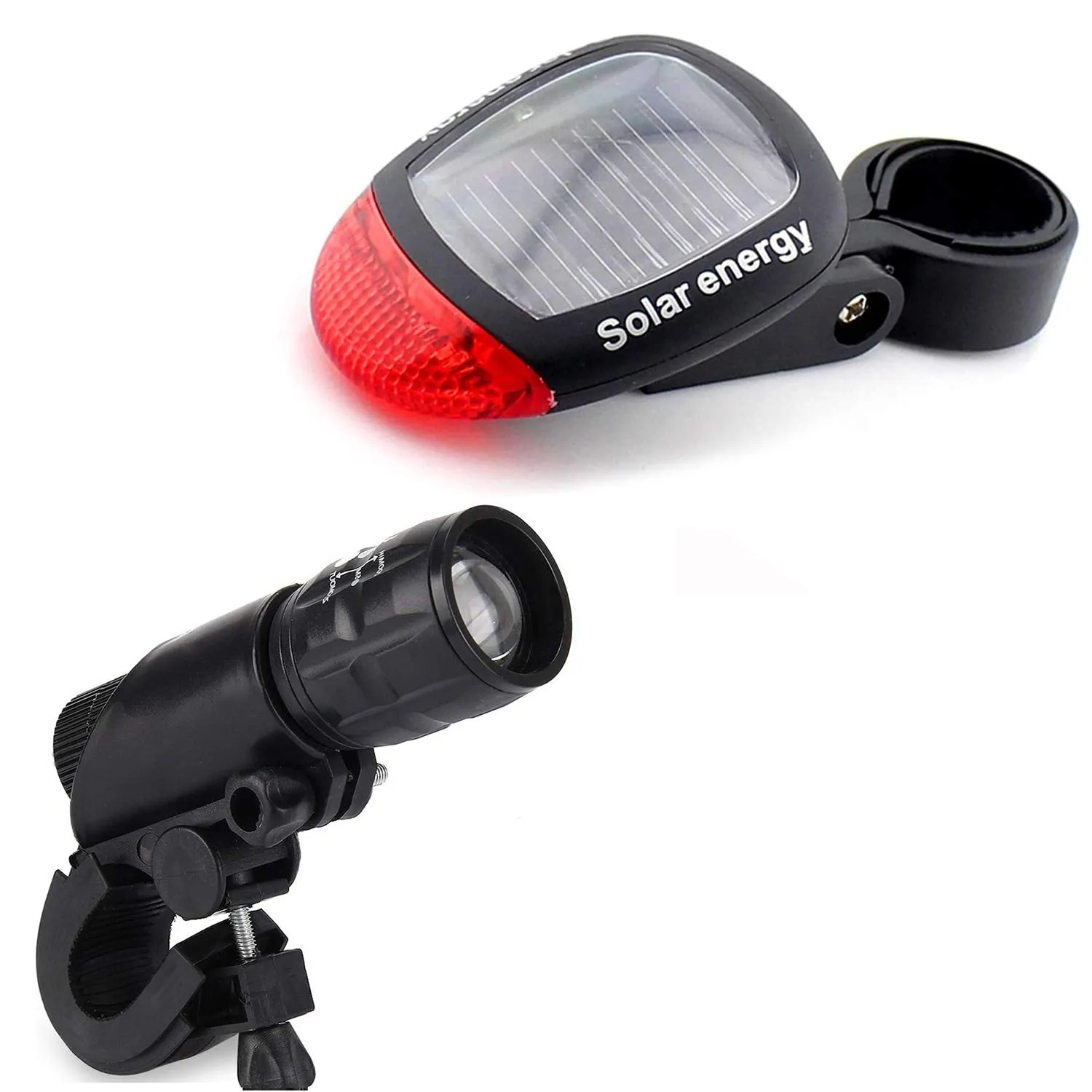 Strauss Bicycle Solar Tail Light and Bicycle Zoom LED Torch with Mount Holder