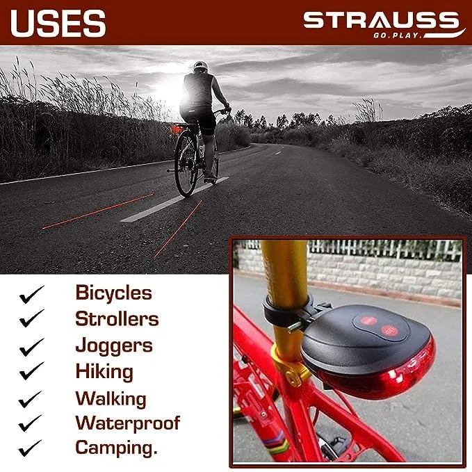 Strauss Bicycle Tail Lights | Headlights| Ultra Bright Waterproof Bicycle Tail Lights | Light Set with Led Light | Tail Clip Light Lamp |Taillight Set | Pack of 4