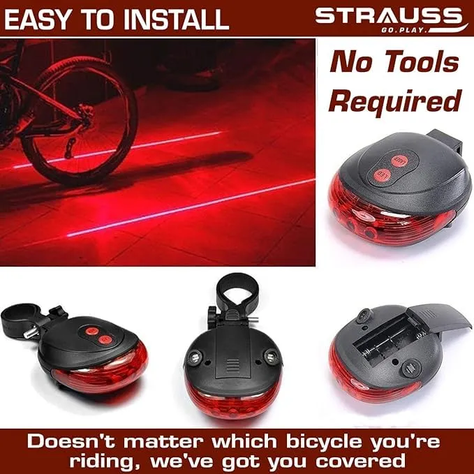 Strauss Bicycle Tail Lights | Headlights| Ultra Bright Waterproof Bicycle Tail Lights | Light Set with Led Light | Tail Clip Light Lamp |Taillight Set | Pack of 4