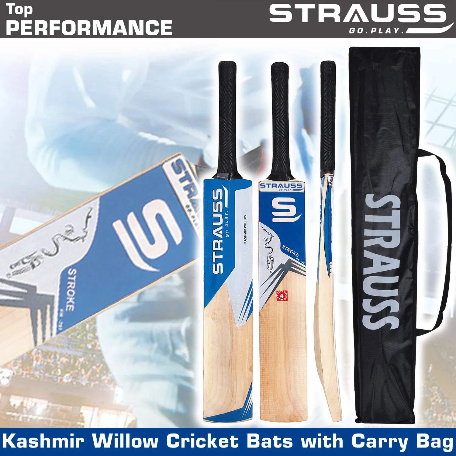 Strauss Cricket Bat | Edition: Super | Kashmir Willow | Size: 4 | Tennis & Synthetic Ball Cricket Bat | Tennis Cricket Bat