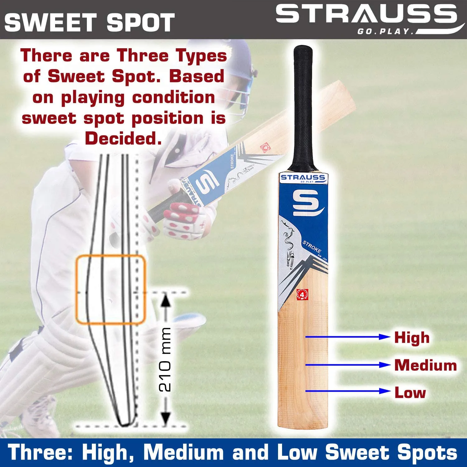 Strauss Cricket Bat | Edition: Super | Kashmir Willow | Size: 4 | Tennis & Synthetic Ball Cricket Bat | Tennis Cricket Bat