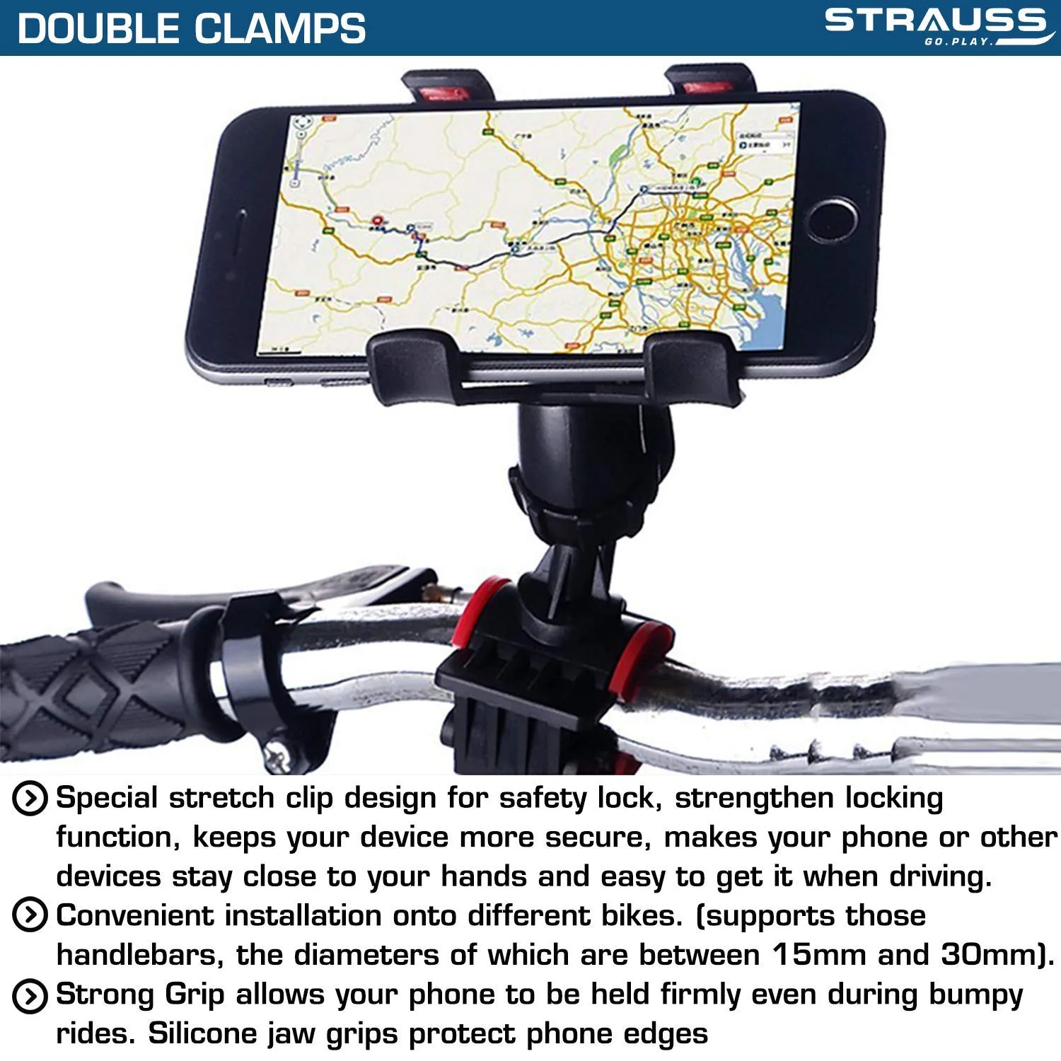 Strauss Cycle Mobile Phone Holder with Mount Bracket, (Black), Gel Seat Cover (Black) and Bicycle Speedometer, (Black/Red)