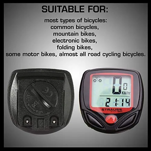 Strauss Cycle Mobile Phone Holder with Mount Bracket, (Black), Gel Seat Cover (Black) and Bicycle Speedometer, (Black/Red)