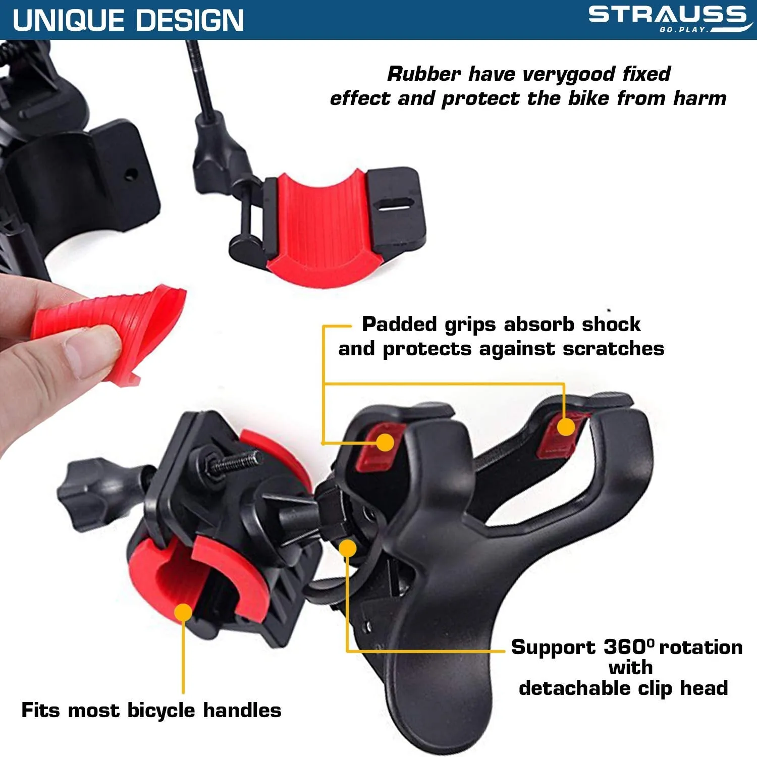 Strauss Cycle Mobile Phone Holder with Mount Bracket, (Black), Gel Seat Cover (Black) and Bicycle Speedometer, (Black/Red)