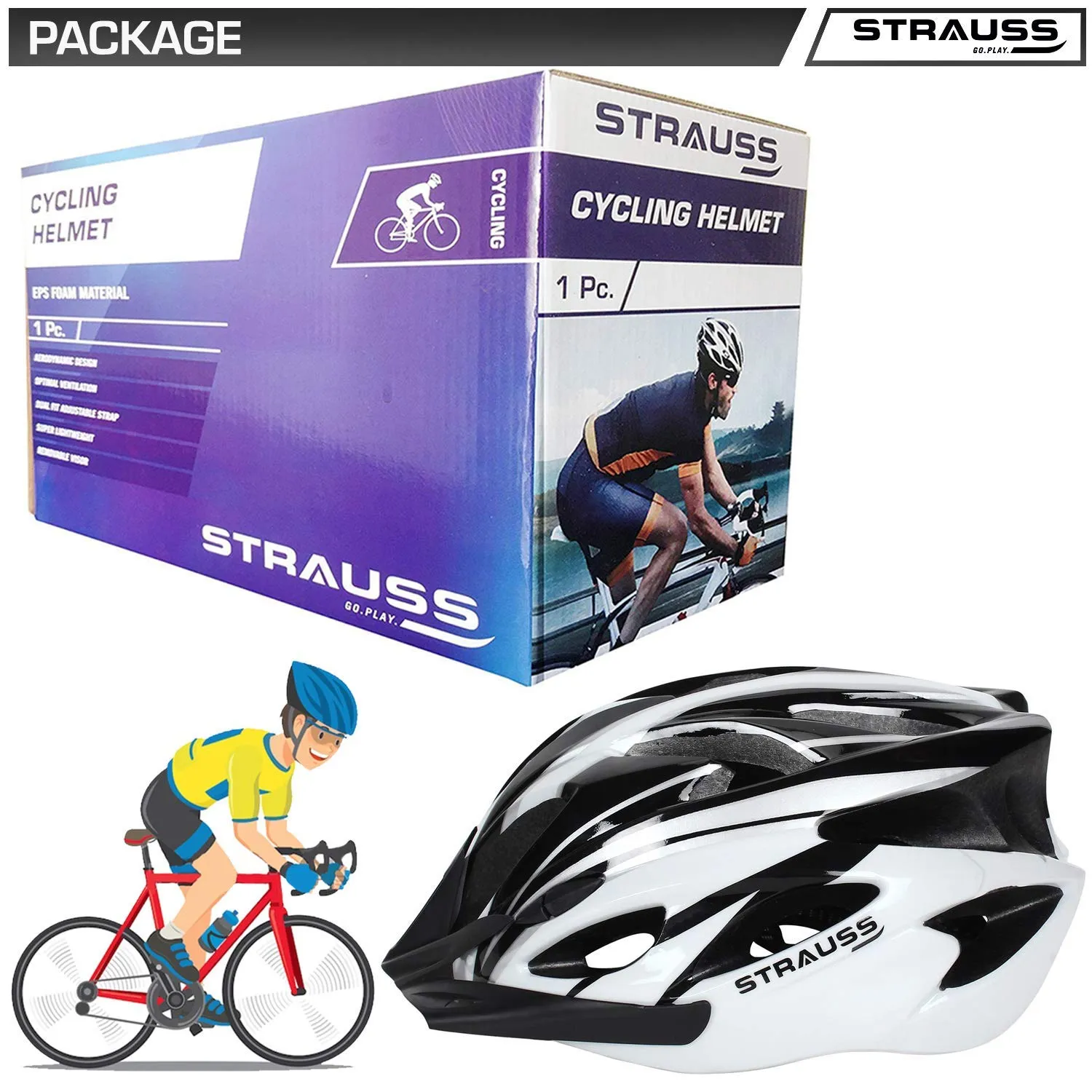 Strauss Cycling Helmet (Black/White)