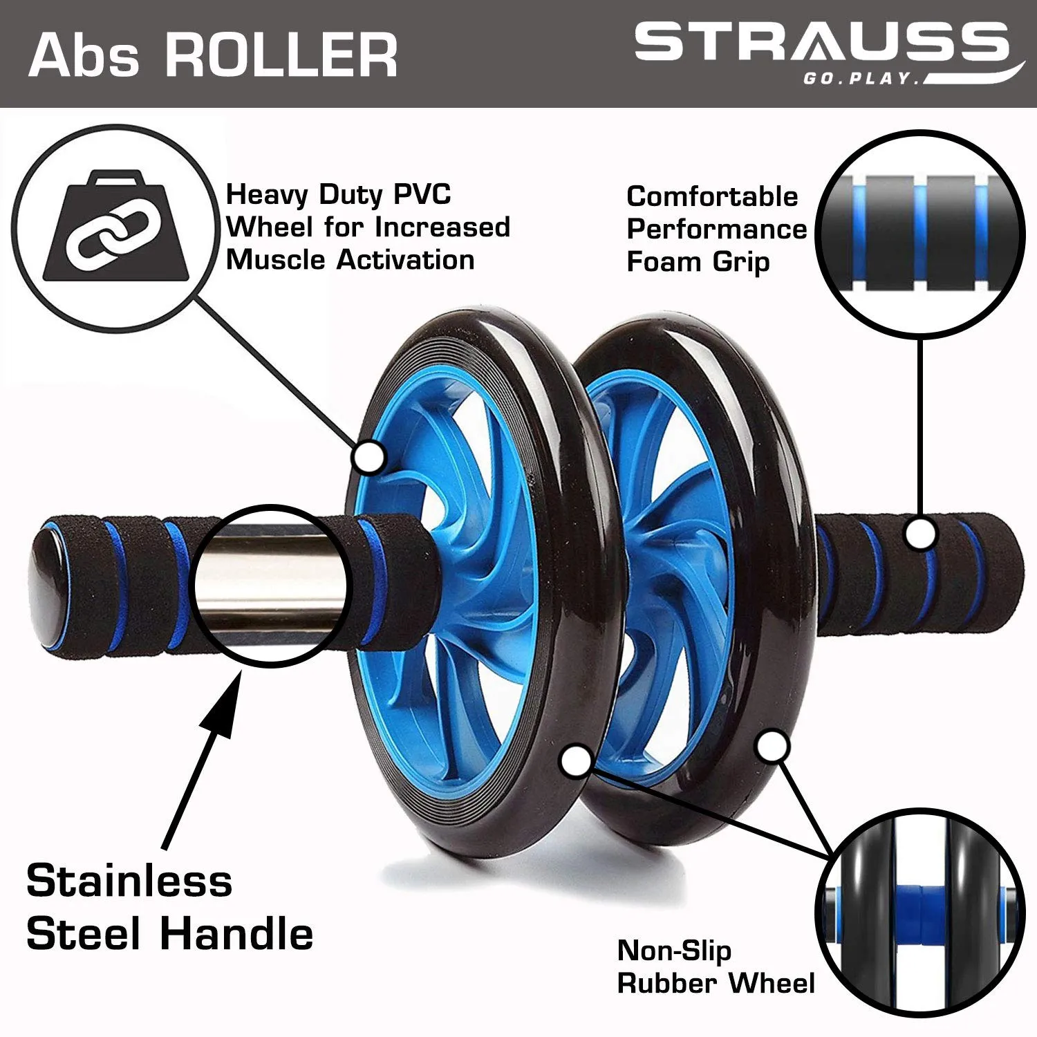 Strauss Double Wheel Ab Exerciser With Knee Pad and Yoga Soft Chest Expander