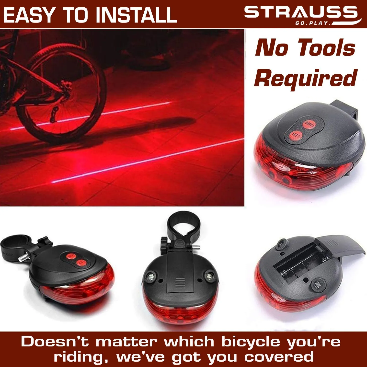 Strauss Gel Seat Cover (Black) and Bicycle Flash Tail Light with Laser, (Black)