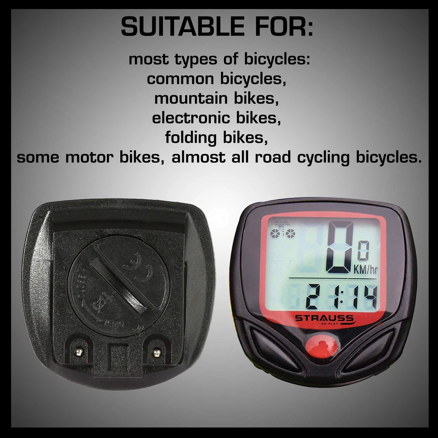 Strauss Gel Seat Cover (Black) and Bicycle Speedometer, (Black/Red)