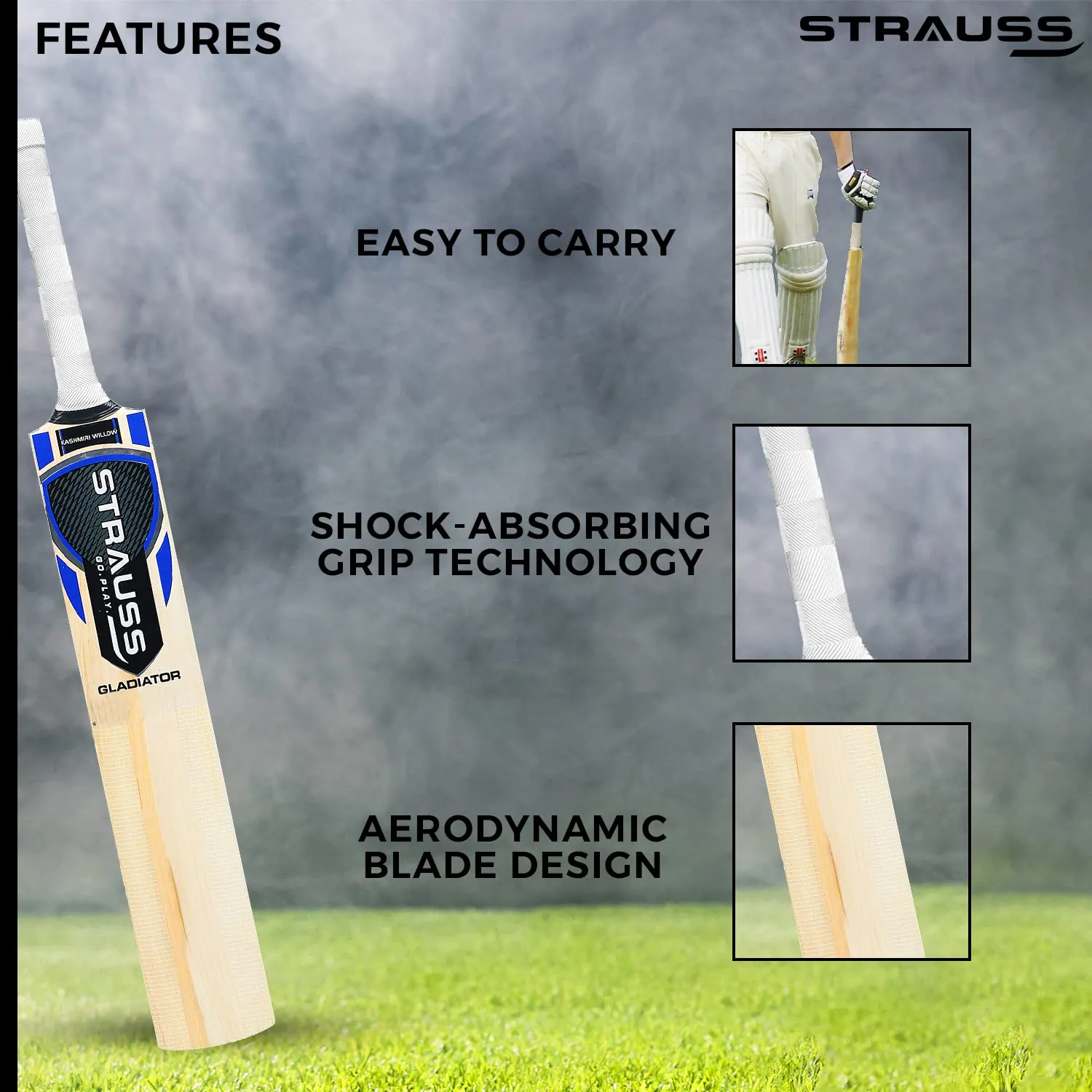 Strauss Gladiator Scoop Tennis Cricket Bat,Plain, (Singapur Handle)