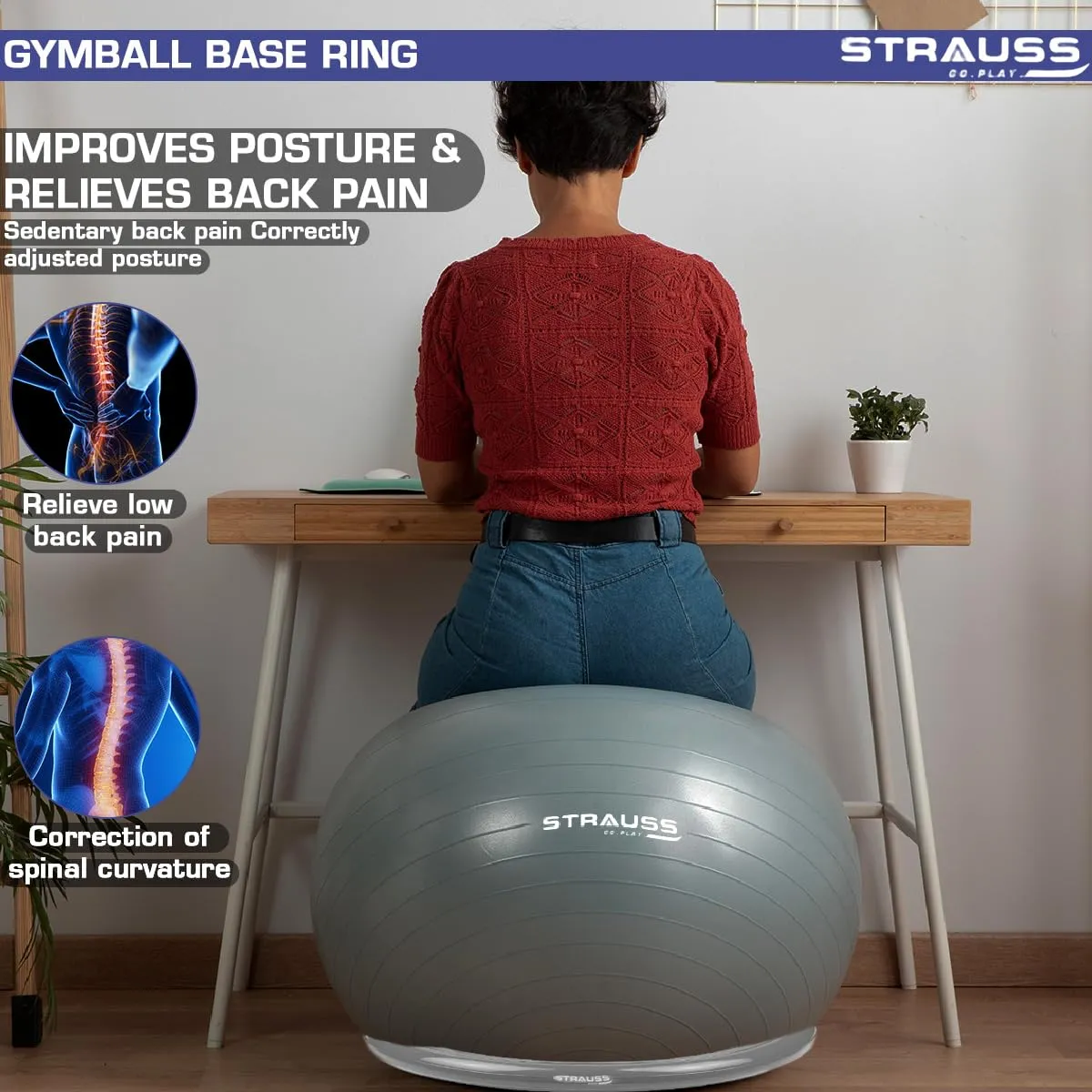 Strauss Gym Ball Base Ring | Round Anti Slip,Thickened & Stable Base| Yoga Ball Fitness Balance Base | Suitable for Home,Gym & Office,(Grey)