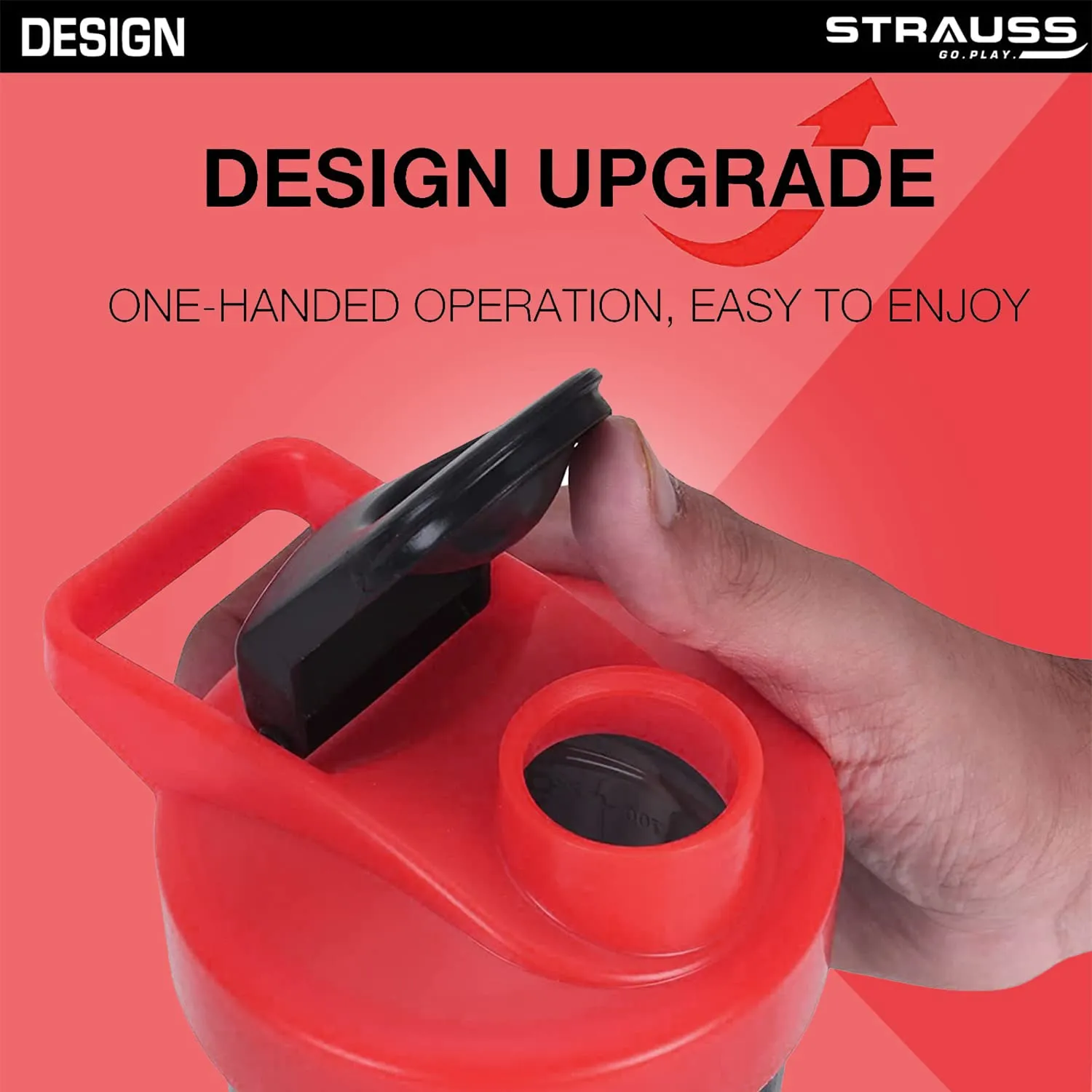 Strauss Recharge Shaker Bottle | BPA-Free Protein Shaker with Blender Ball | Leak-Proof Gym Bottle for Protein Shakes | Gym Bottle for Men and Women | Ideal for Gym, Yoga & Running, (Black/Red)