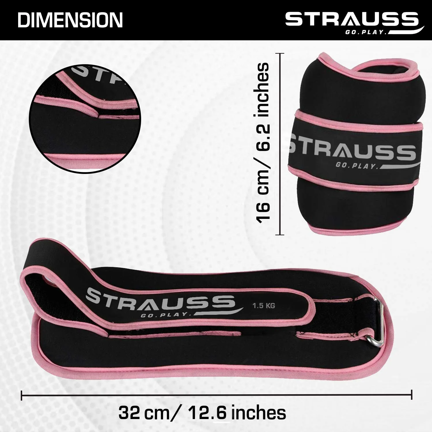 Strauss Round Shape Ankle Weight, 1.5 Kg (Each), Pair, (Pink)