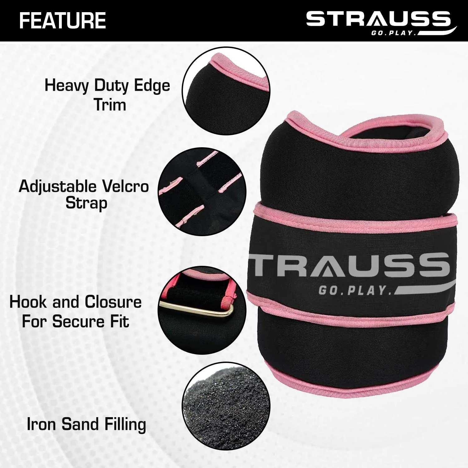 Strauss Round Shape Ankle Weight, 1.5 Kg (Each), Pair, (Pink)