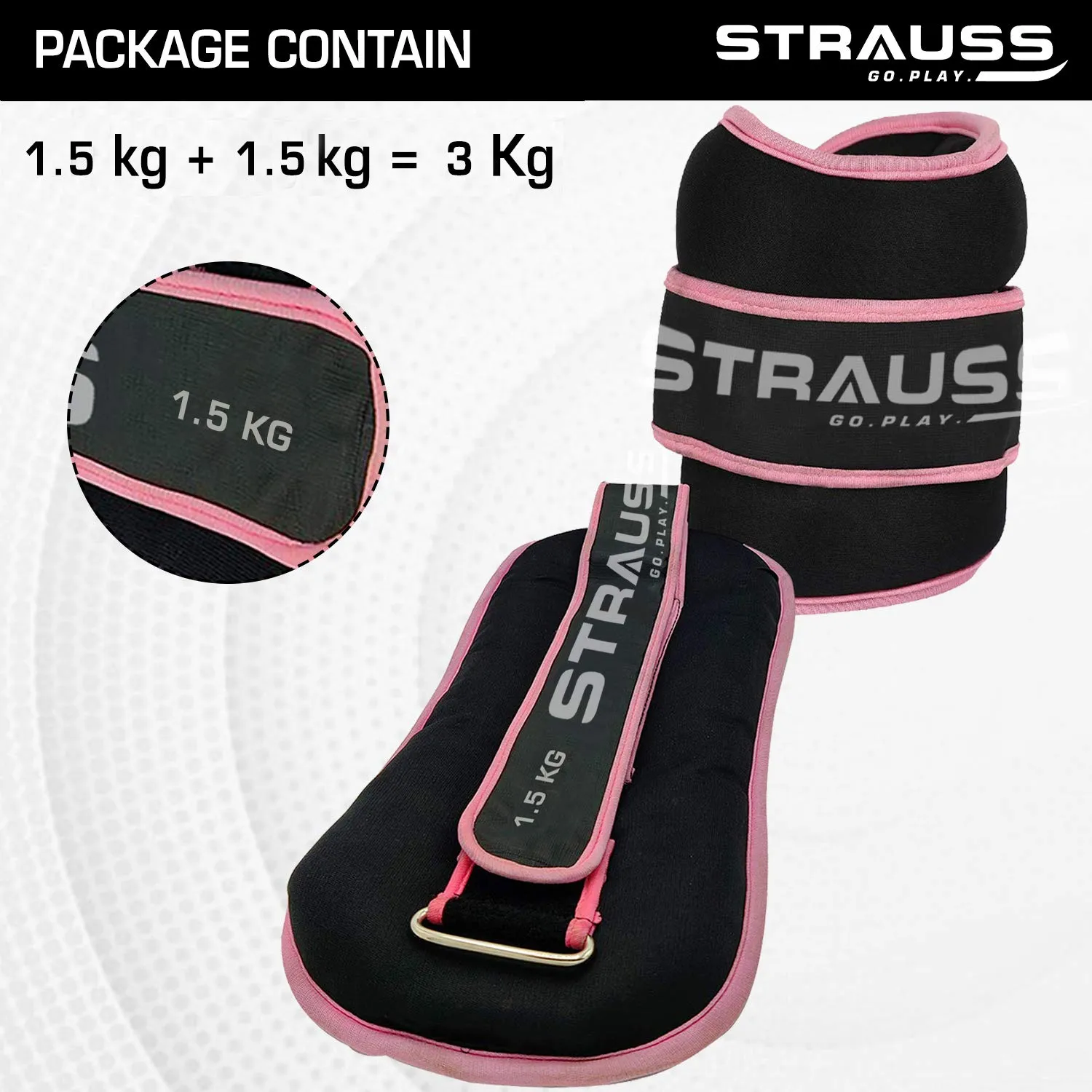 Strauss Round Shape Ankle Weight, 1.5 Kg (Each), Pair, (Pink)