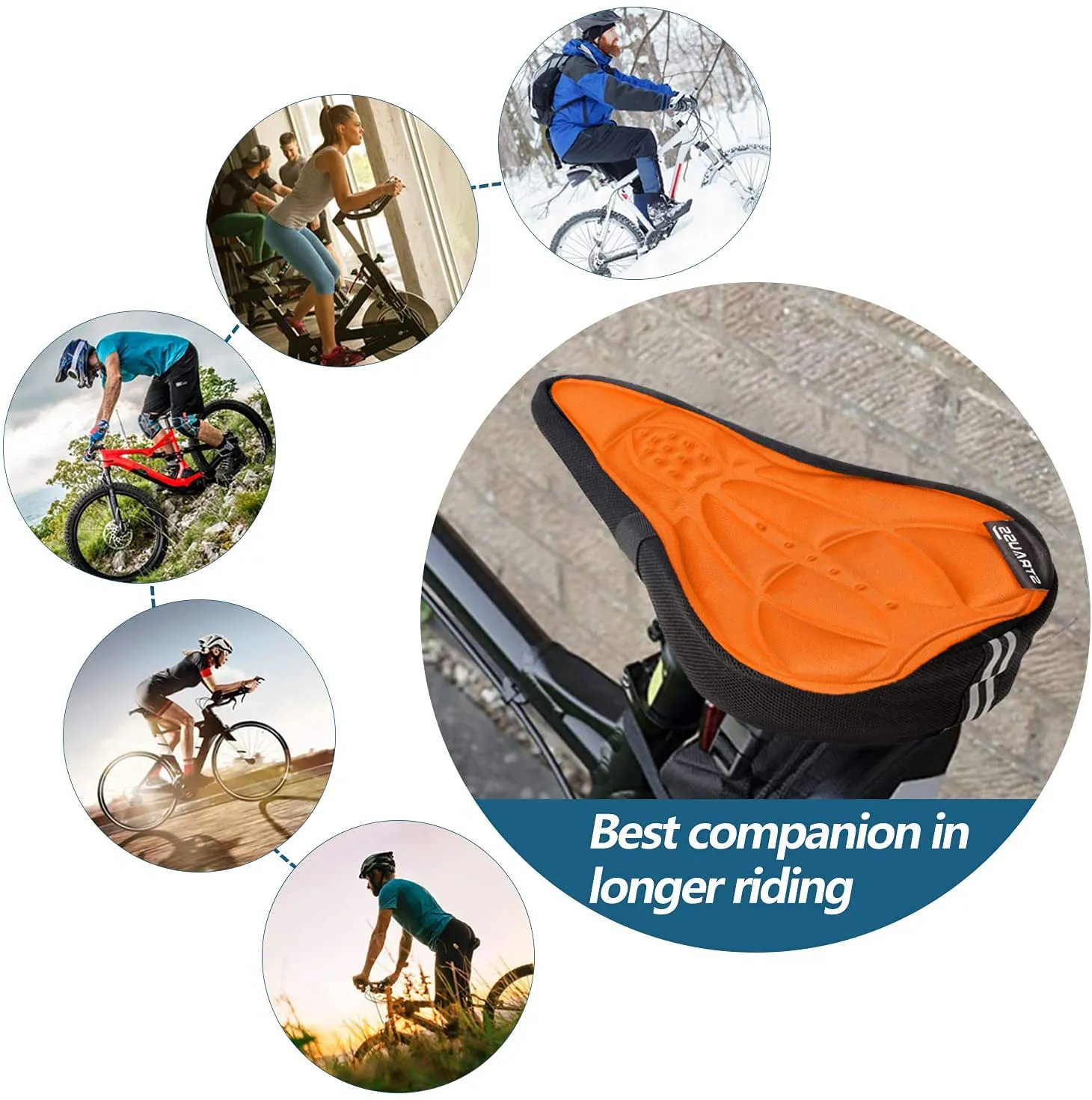 Strauss Saddle Seat Cover with Anti-Slip Granules & Soft, Thick Padding | Superior Comfort, Breathable Design | Comes with Adjustable Rope Straps & Fits All Cycles, (Orange)