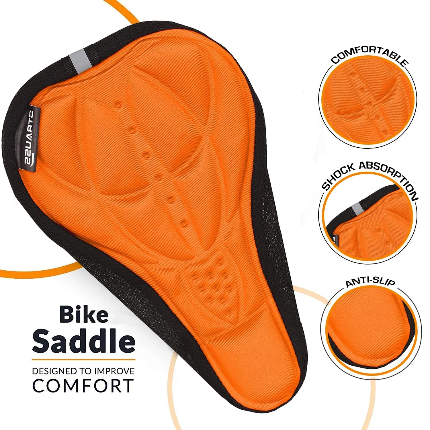 Strauss Saddle Seat Cover with Anti-Slip Granules & Soft, Thick Padding | Superior Comfort, Breathable Design | Comes with Adjustable Rope Straps & Fits All Cycles, (Orange)