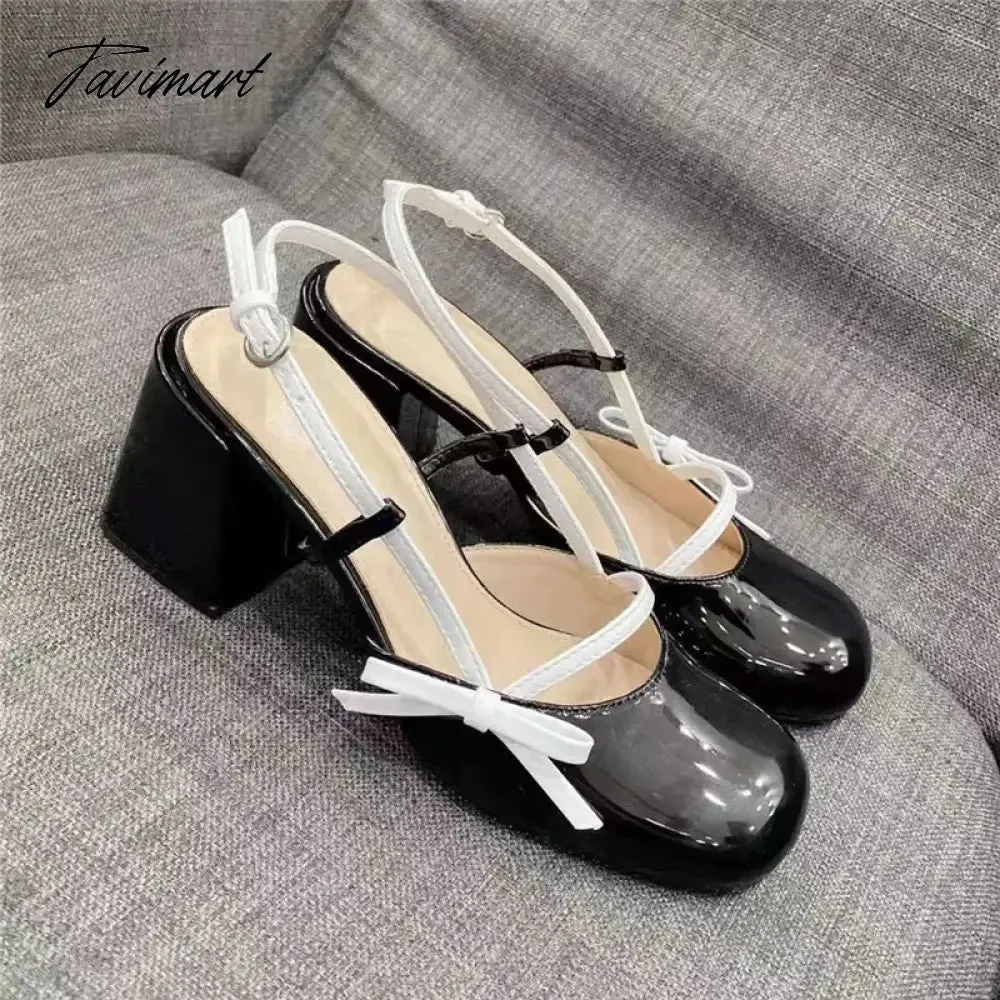 Tavimart New Women Pumps 7CM Chunky High Heels Square Toe Slingback Prom Dress Shoes Summer Sandals Valentine Shoes