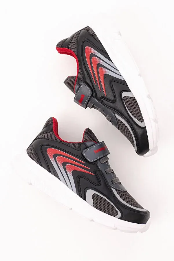 Tonny Black Boy's Black Red Rubber Laced Velcro Sports Shoes