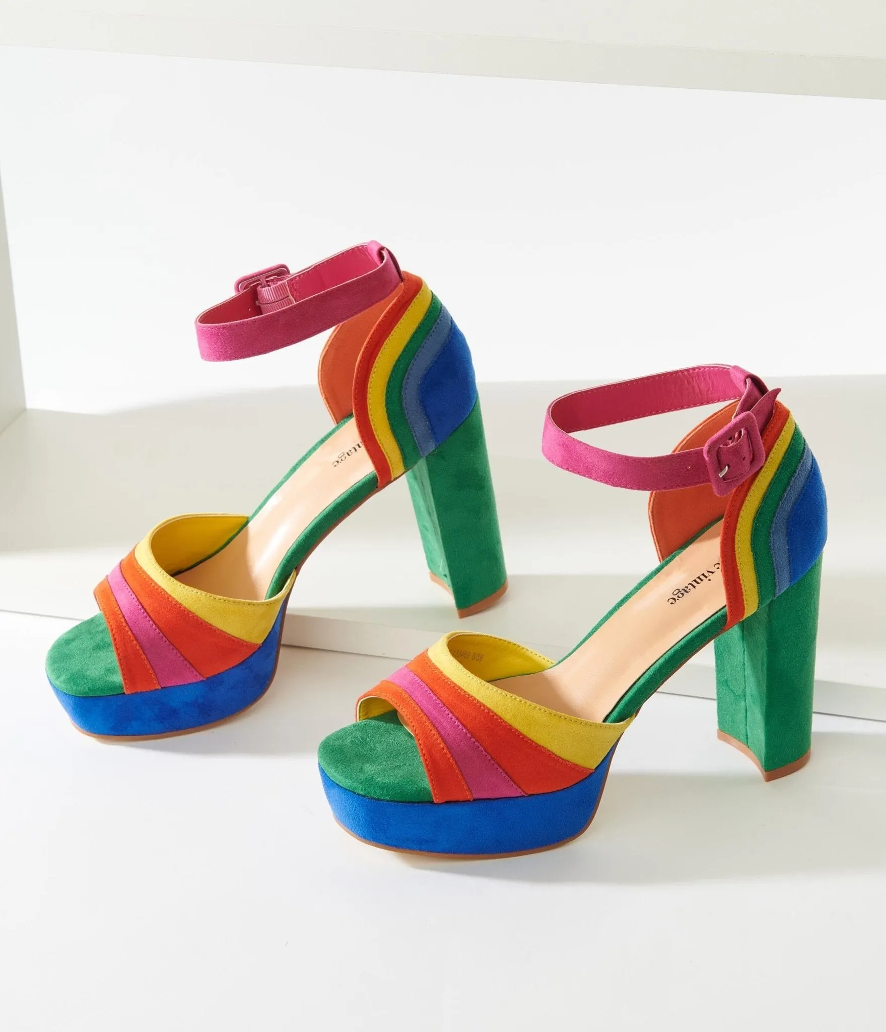 Unique Vintage Rainbow Suede Peep Toe Pumps