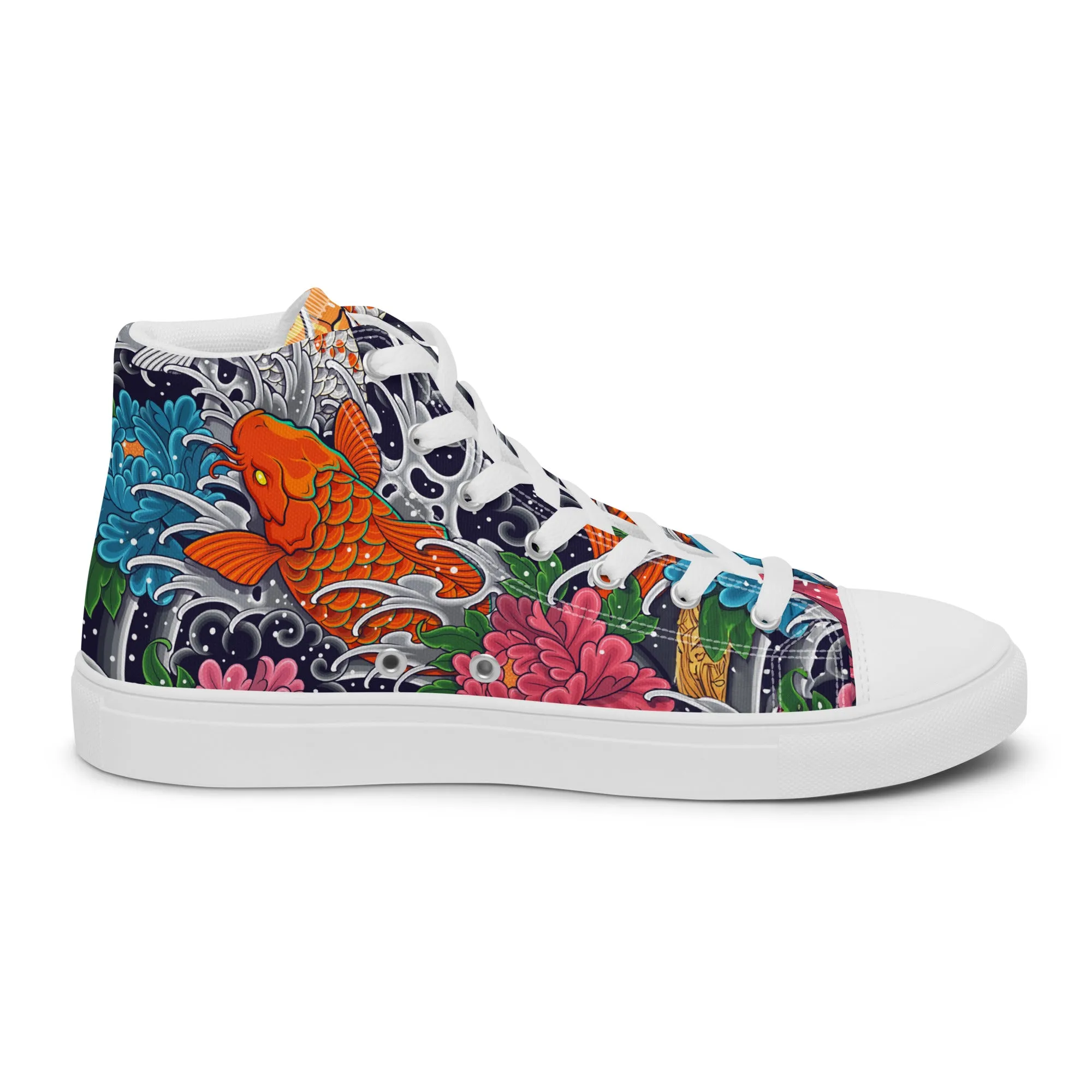 Unisex high top canvas shoes - Koi Fish