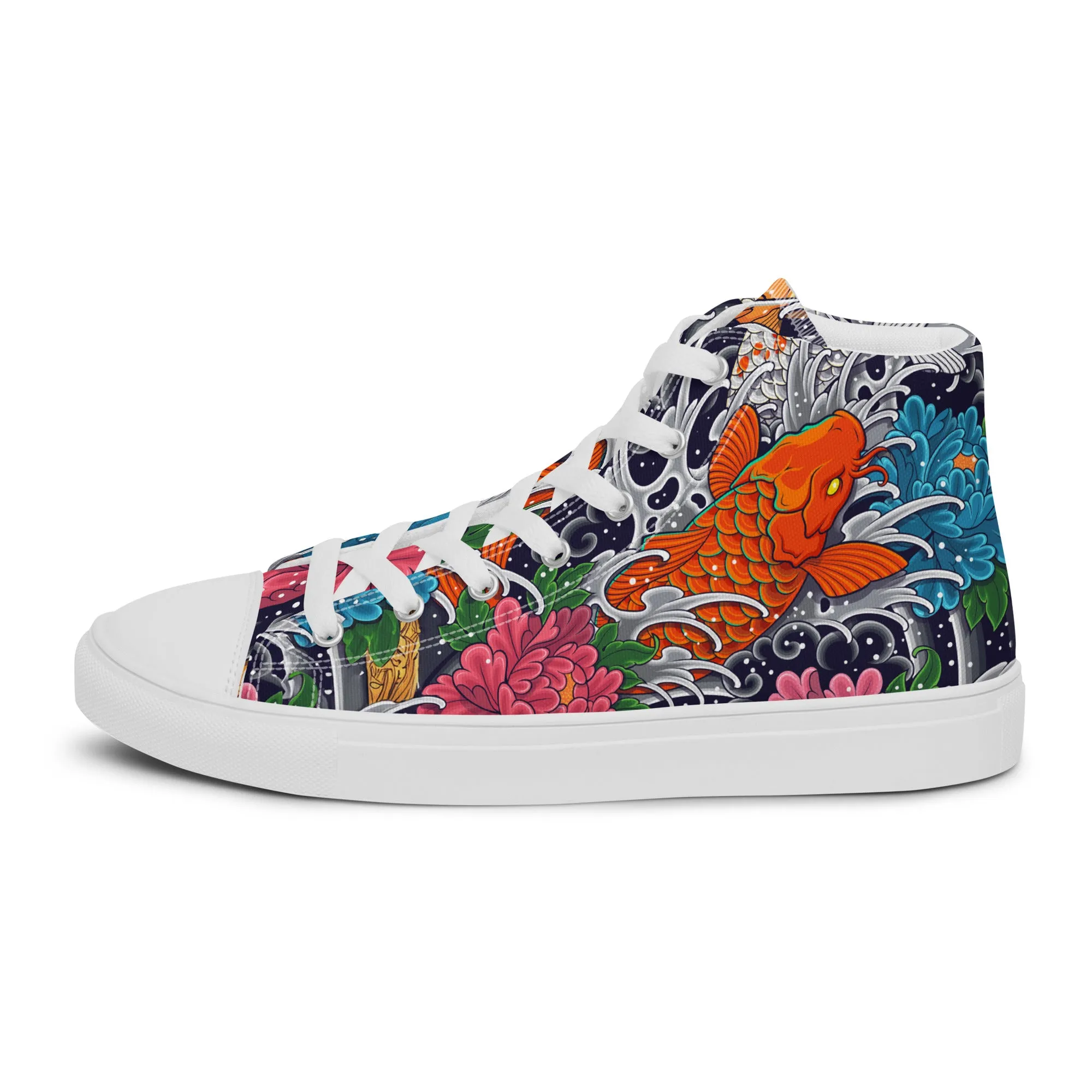 Unisex high top canvas shoes - Koi Fish