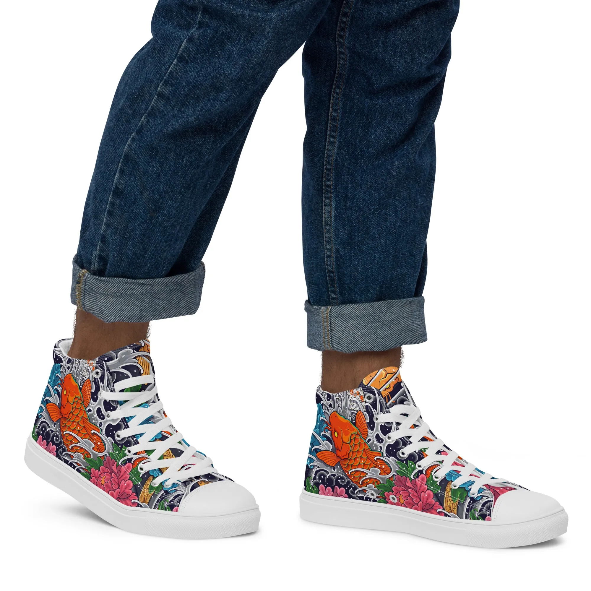 Unisex high top canvas shoes - Koi Fish