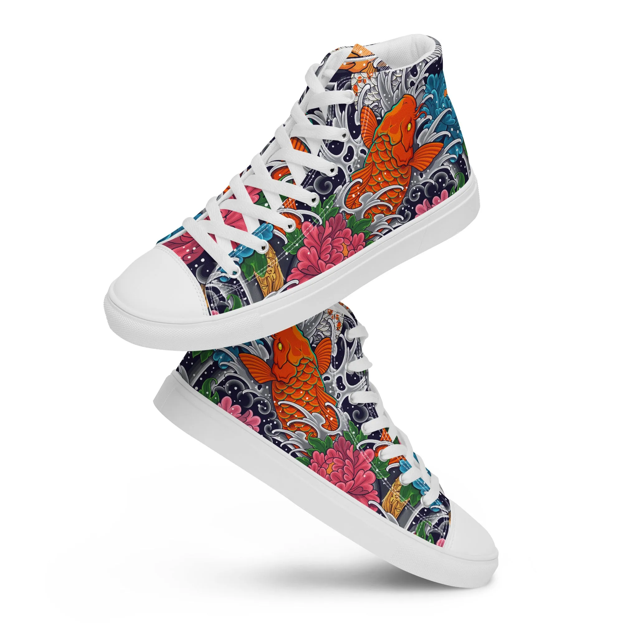 Unisex high top canvas shoes - Koi Fish