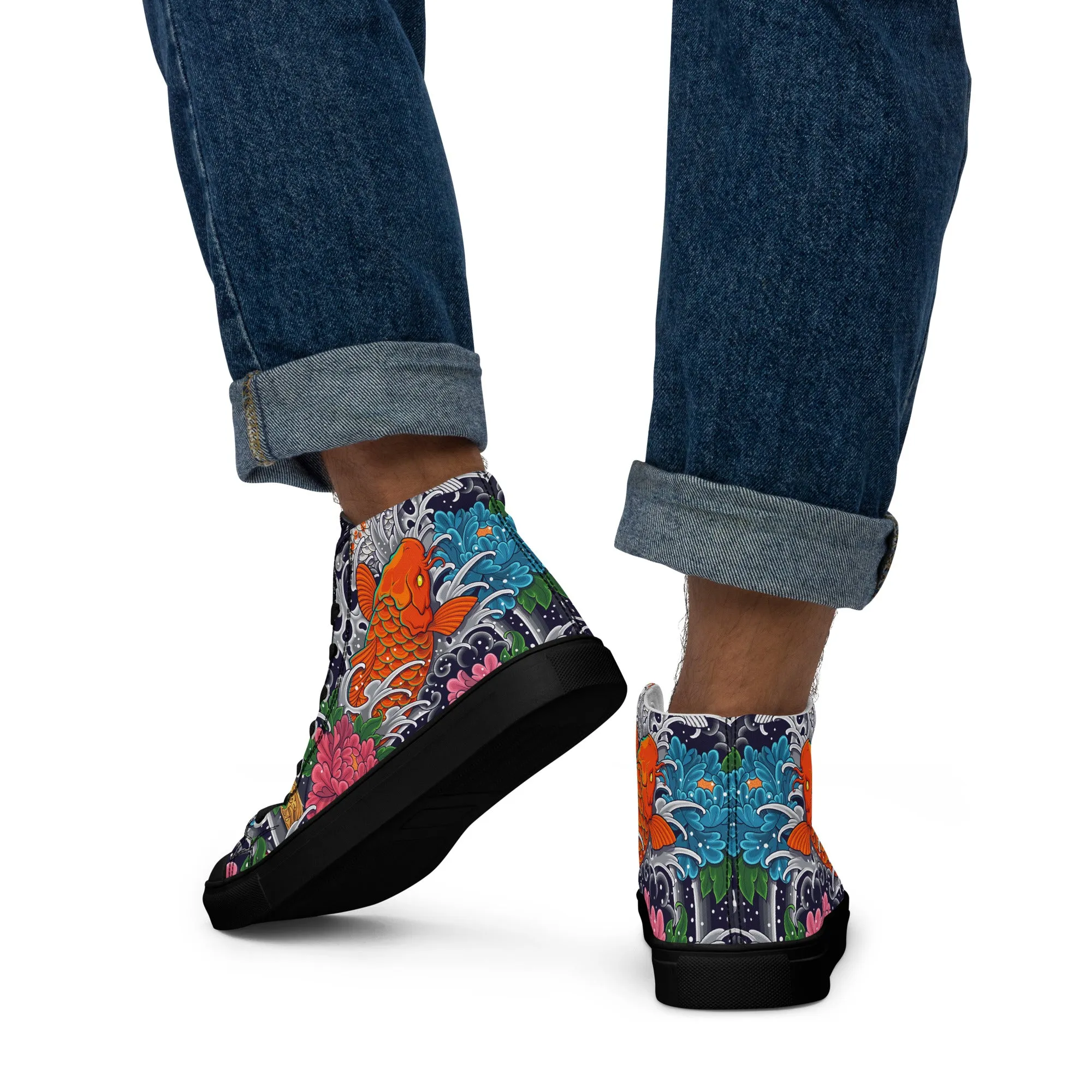 Unisex high top canvas shoes - Koi Fish